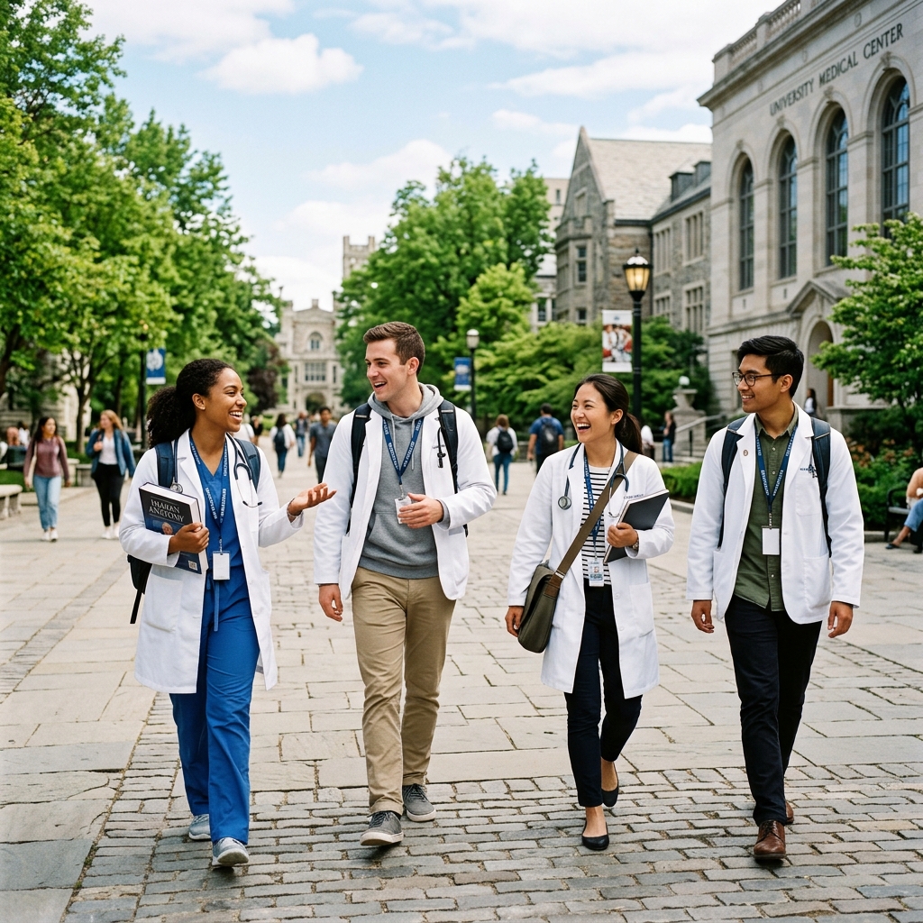 Indian Medical Students Walking on University Campus